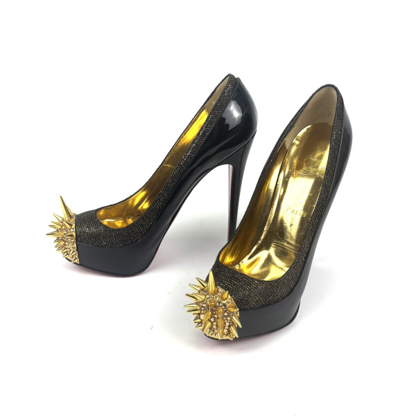 Christian Louboutin Gold Spike Patent Leather Heels