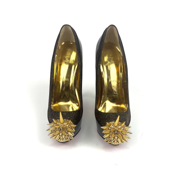 Christian Louboutin Gold Spike Patent Leather Heels