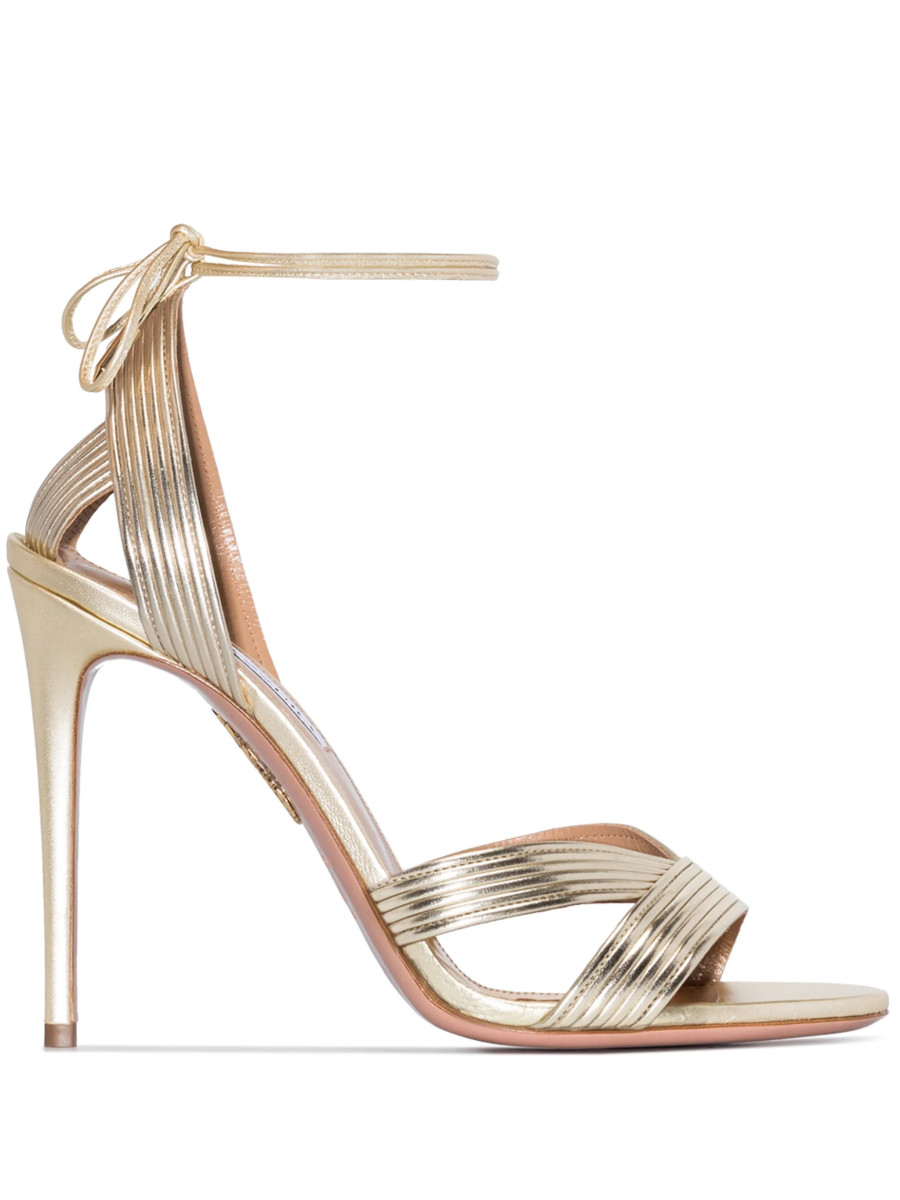 Aquazzura Ari 105mm Gold Leather Sandals