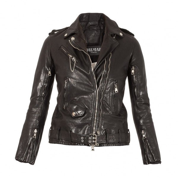 Balmain Black Cropped Biker Leather Jacket Balmain