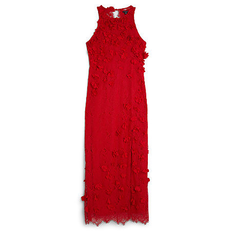 KAREN MILLEN Premium Beaded Embellished Woven Midaxi Dress in Red