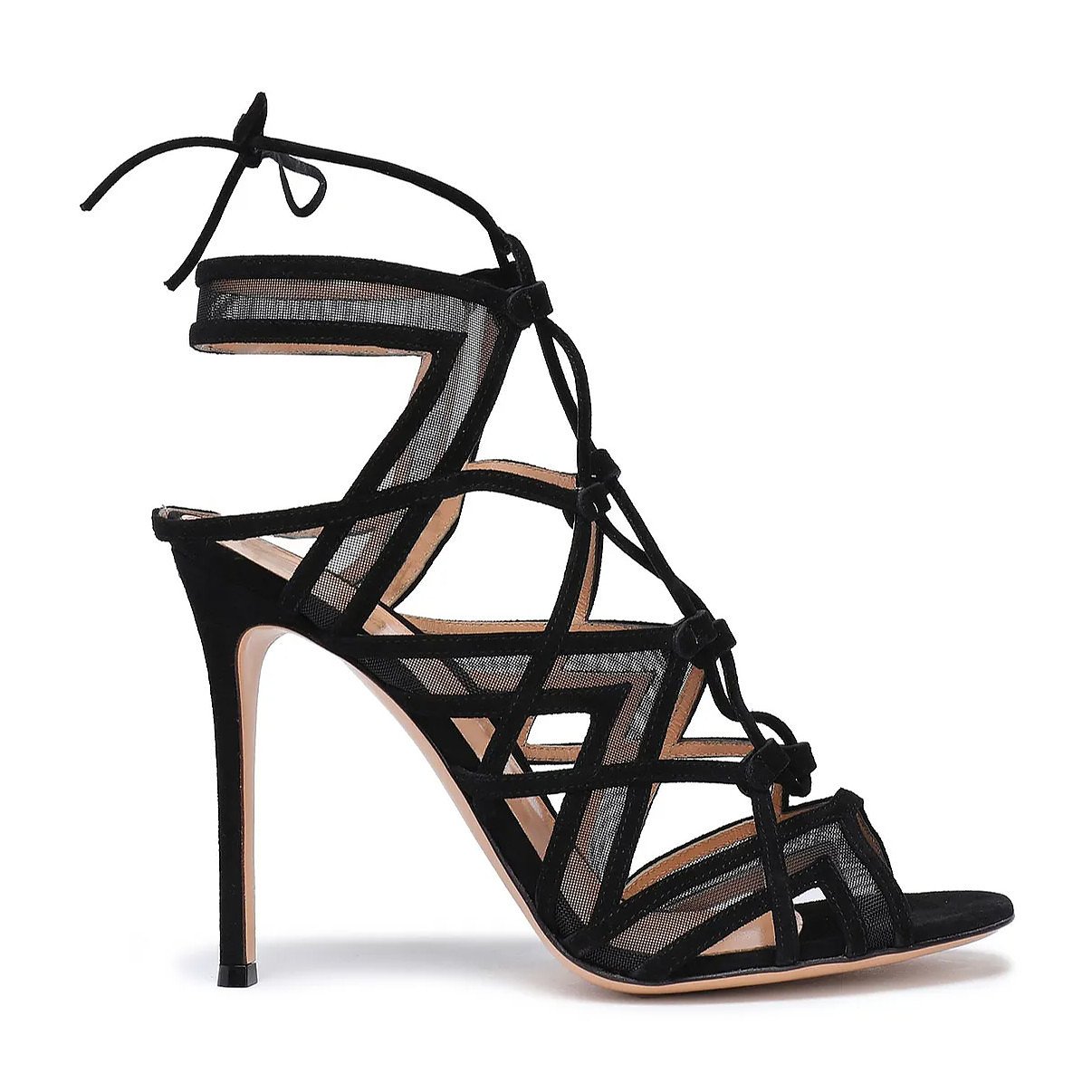 GIANVITO ROSSI Lace-Up Mesh & Suede Sandals