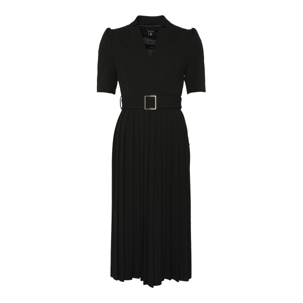 Karen Millen Structured Crepe Forever Pleat Belted Midi Dress