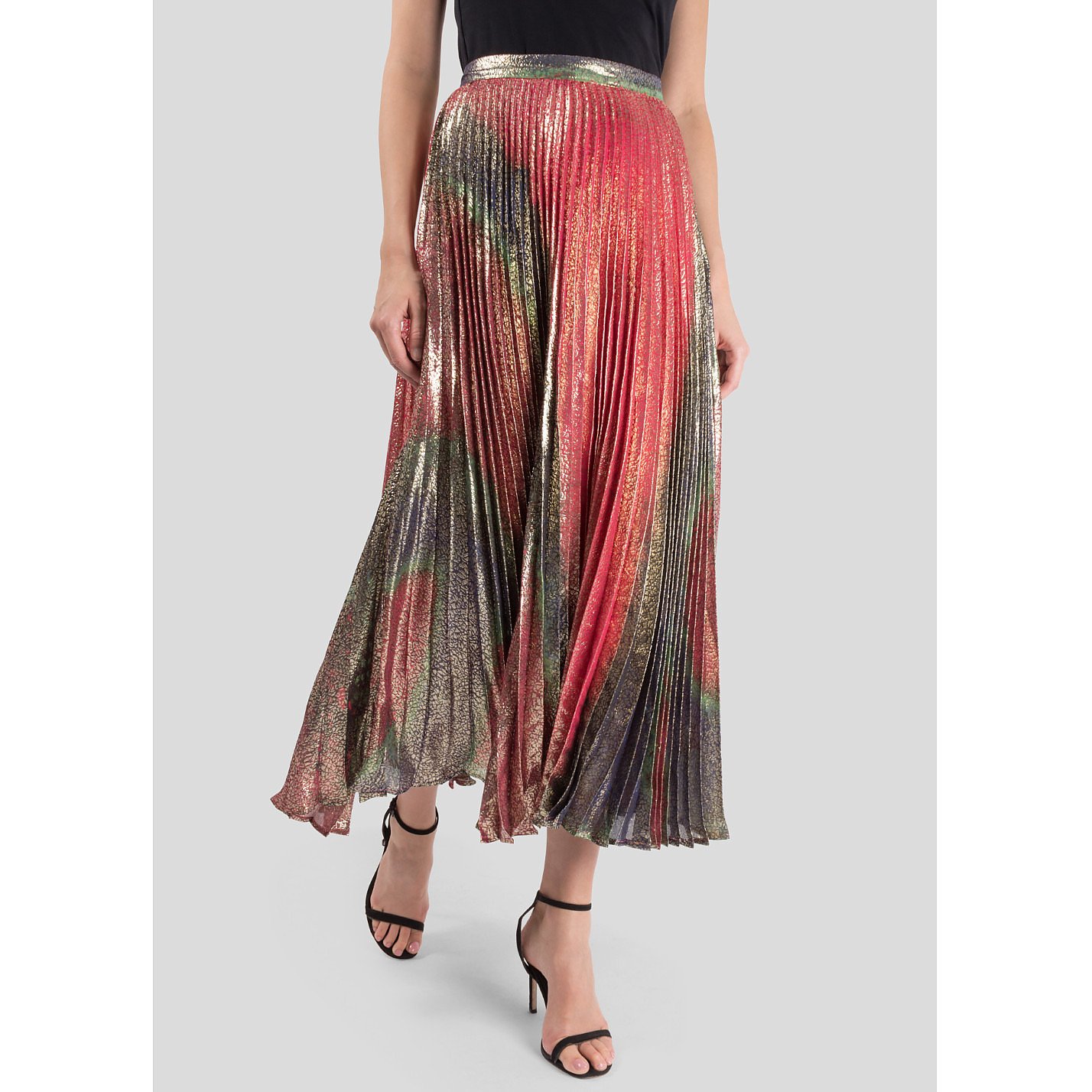 Dhela Metallic Lamé Pleated Skirt