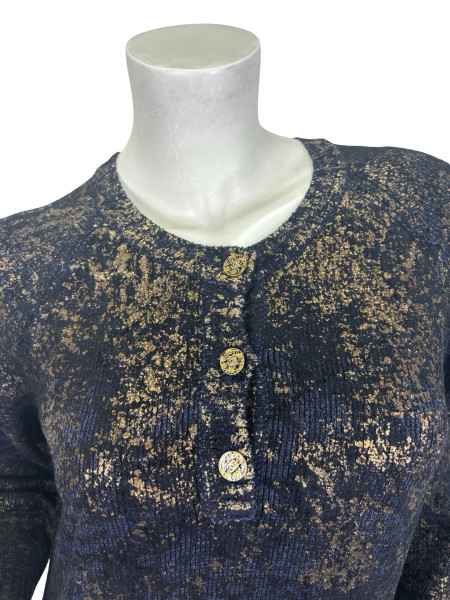 CHANEL Navy and Metallic Cashmere Dress
