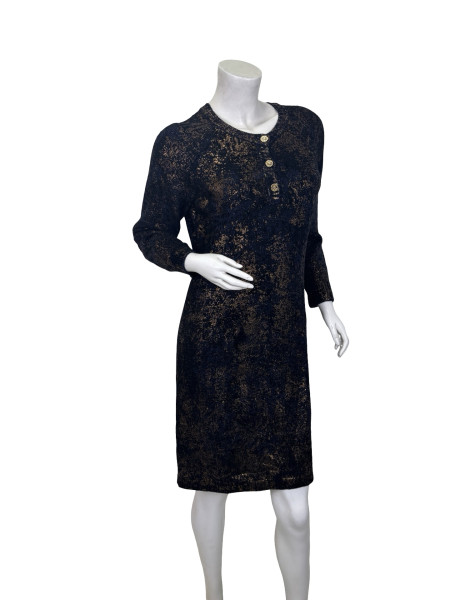 CHANEL Navy and Metallic Cashmere Dress