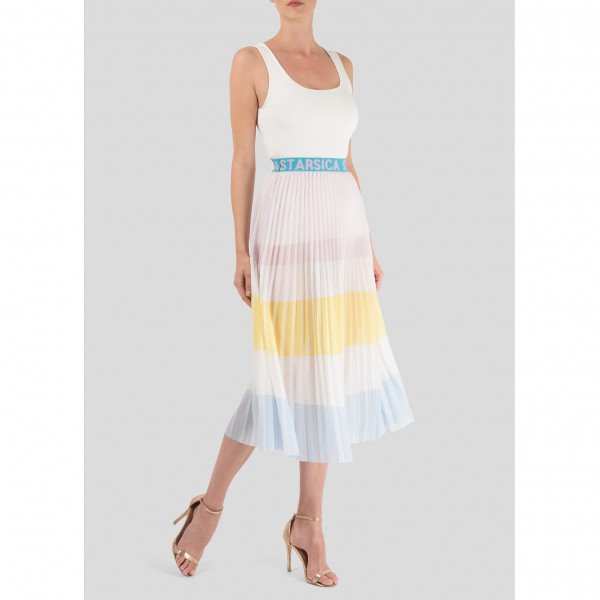 Starsica Pleated Striped Midi Skirt