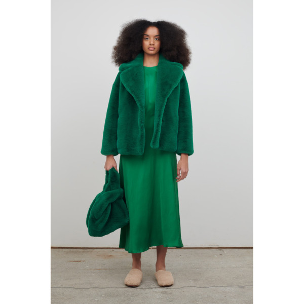 Zara green cheap faux fur coat