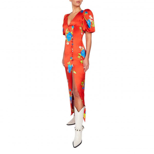 De La Vali Ohio Satin Floral Maxi Dress