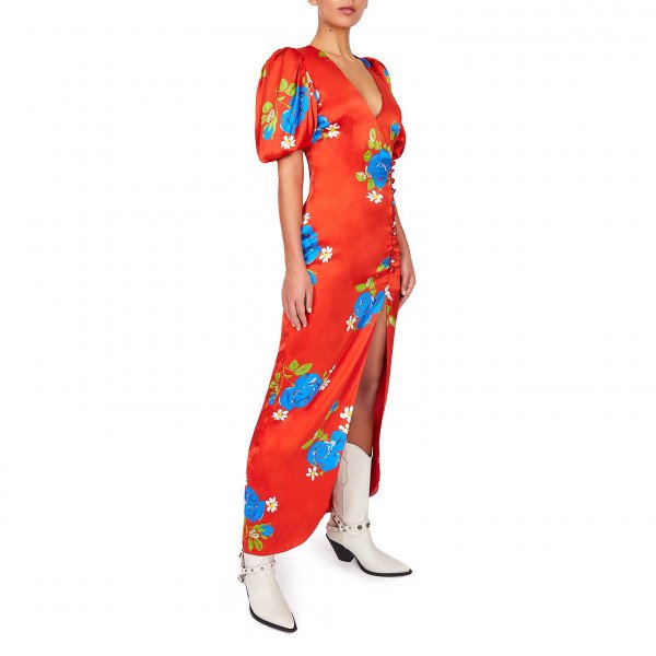 De La Vali Ohio Satin Floral Maxi Dress