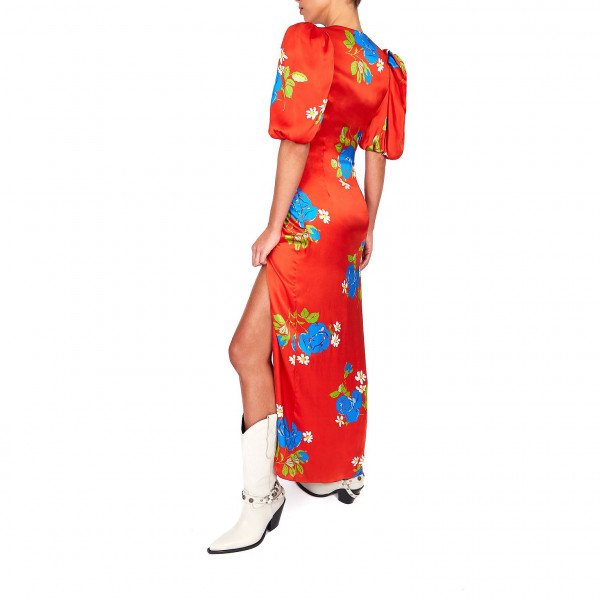 De La Vali Ohio Satin Floral Maxi Dress