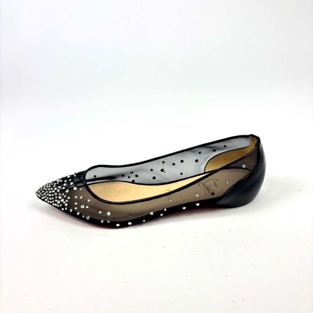 Christian Louboutin Christian Louboutin Black Mesh Follies Strass Pointed Toe Ballet Flats