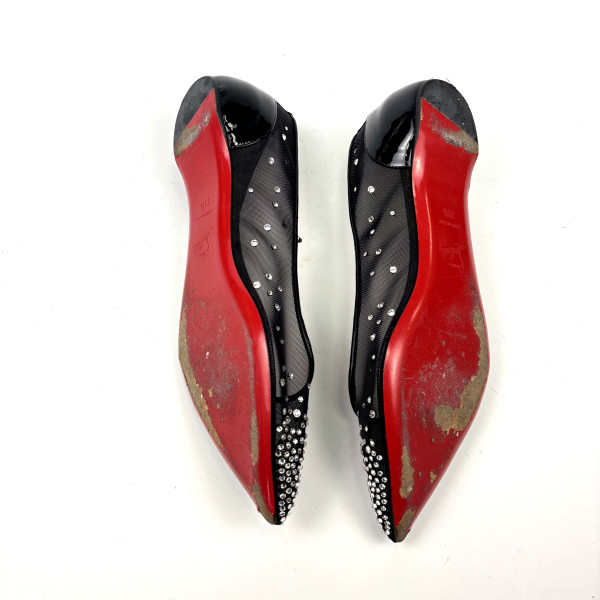 Christian Louboutin Christian Louboutin Black Mesh Follies Strass Pointed Toe Ballet Flats
