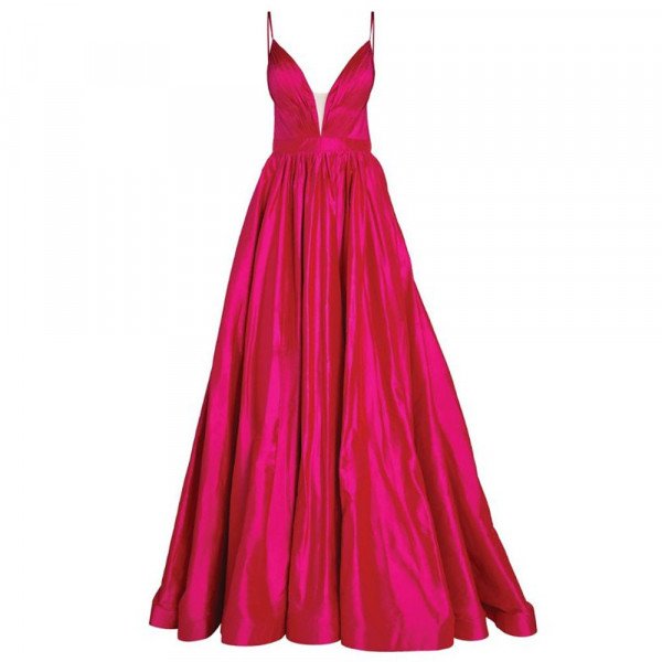 Jovani Silk Plunge-Neck Gown