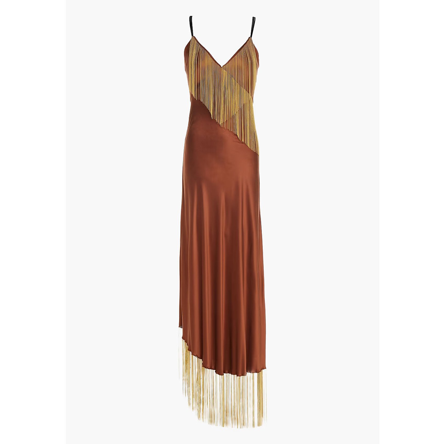 Amanda Wakeley Velvet-Trimmed Fringed Silk Maxi Dress
