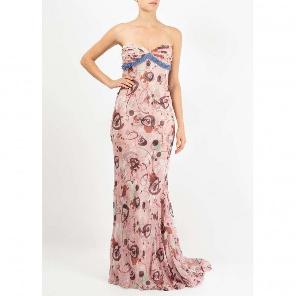 Vera Wang Patterned Strapless Dress