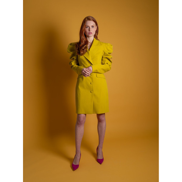 FEMPONIQ Draped Sleeved Tailored Blazer Dress