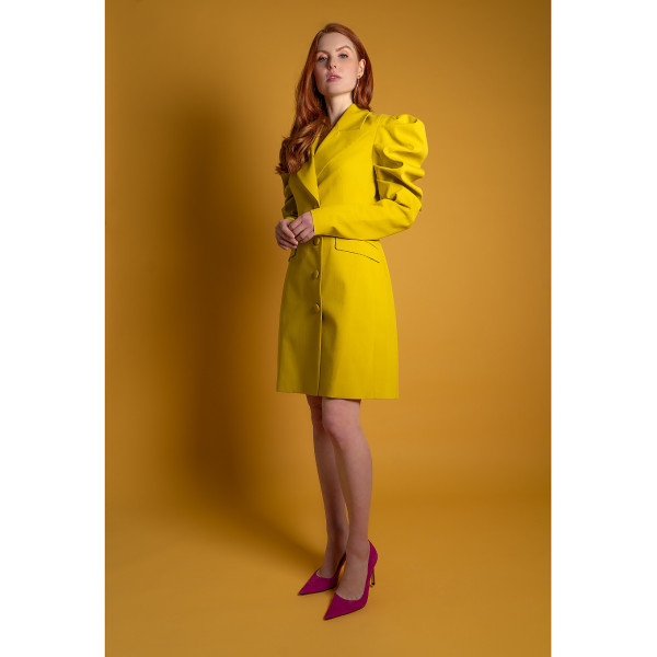 FEMPONIQ Draped Sleeved Tailored Blazer Dress