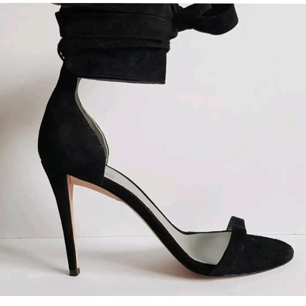 Gina Black Suede Ankle Tie Heels