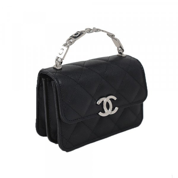 Chanel Black Caviar Leather Enamel Mini Chain Top Handle Bag Chanel