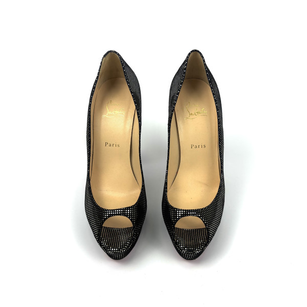 Christian Louboutin Black Mesh Glitter Platform Pumps