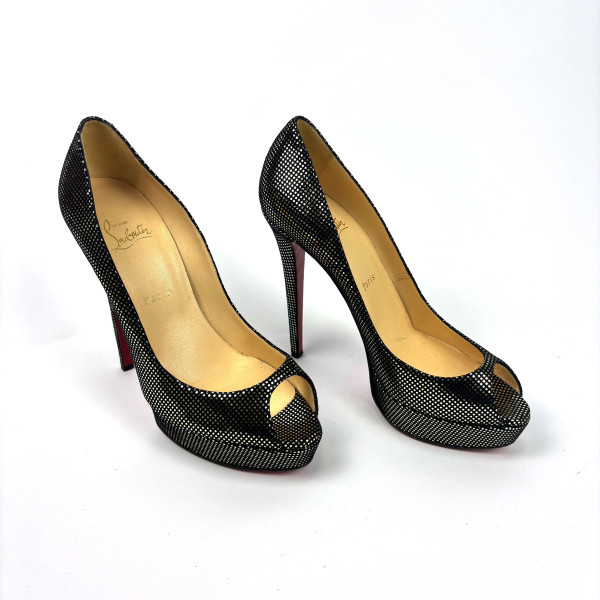 Christian Louboutin Black Mesh Glitter Platform Pumps
