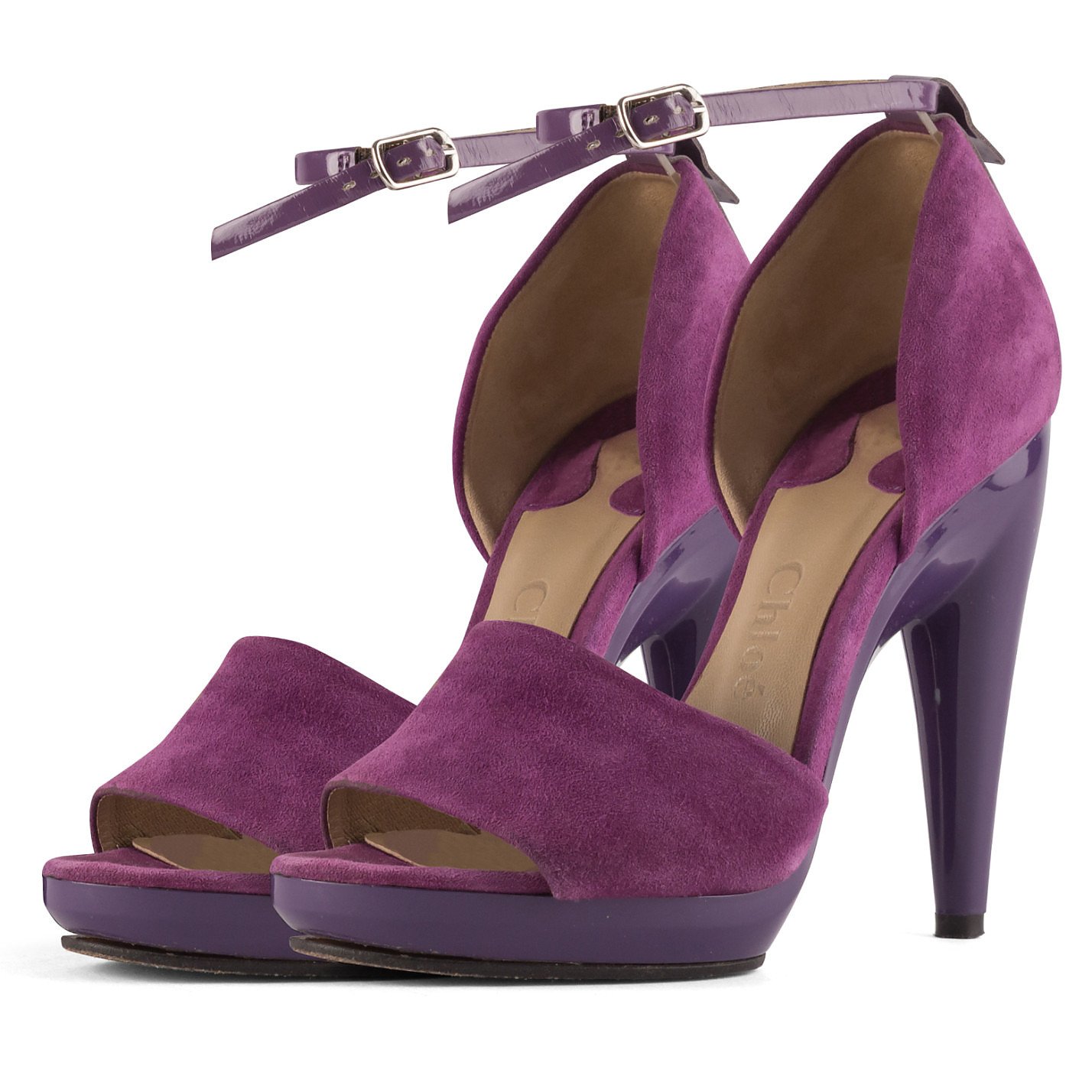 Chloé Suede Sandals With Lacquered Heel
