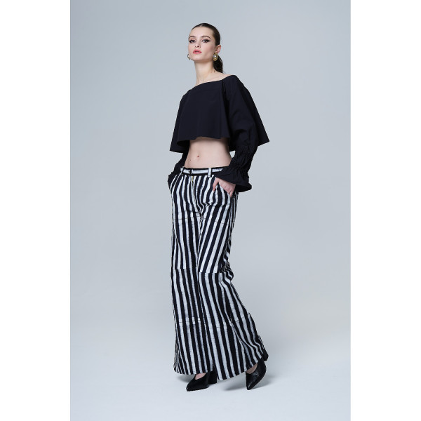 JU-NNA Grace - Shibori Cuff Wide Neck Blouse Black