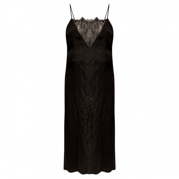 Anine Bing Lace-Trimmed Washed-Silk Slip Dress