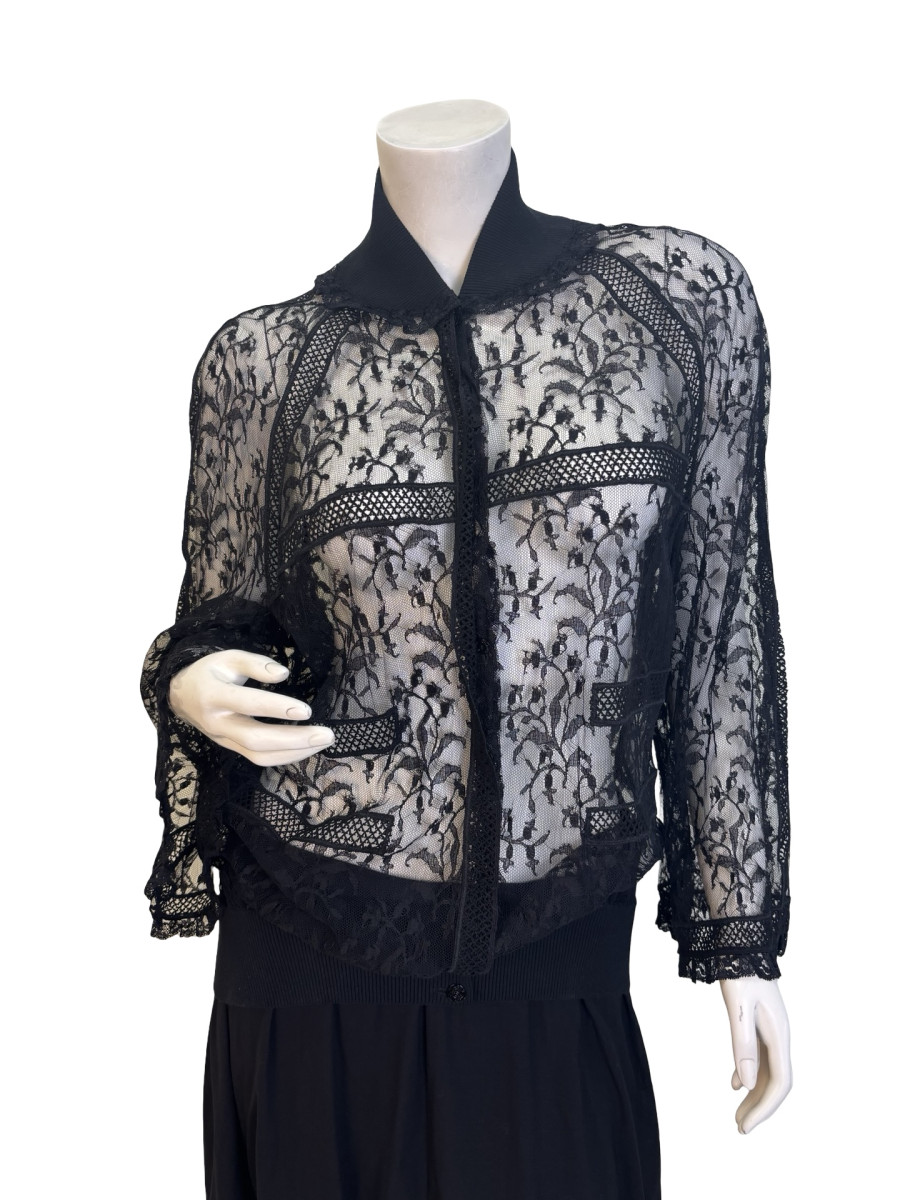 CHANEL Long Sleeve Black Lace Cardigan