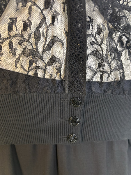 CHANEL Long Sleeve Black Lace Cardigan