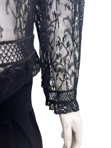 CHANEL Long Sleeve Black Lace Cardigan