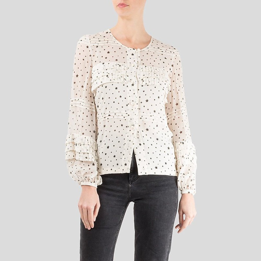 CHANEL Star Print Ruffle Shirt