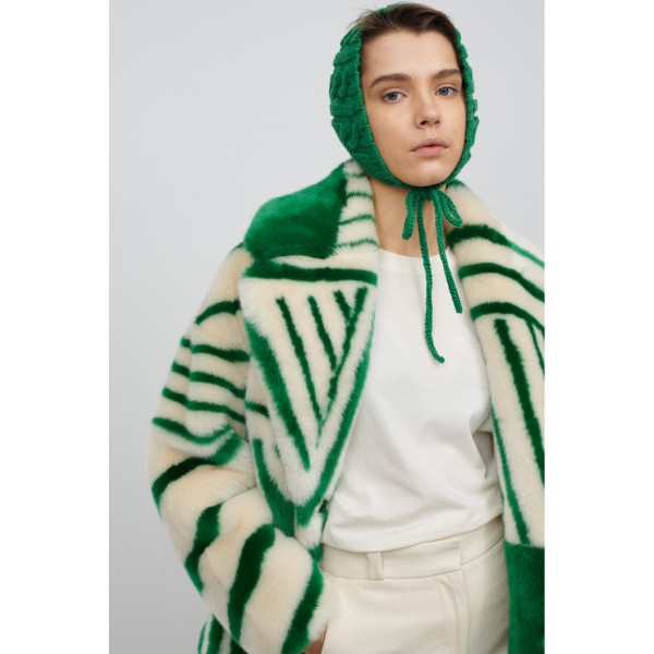 Jakke Rita Faux Fur Coat Green Stripe