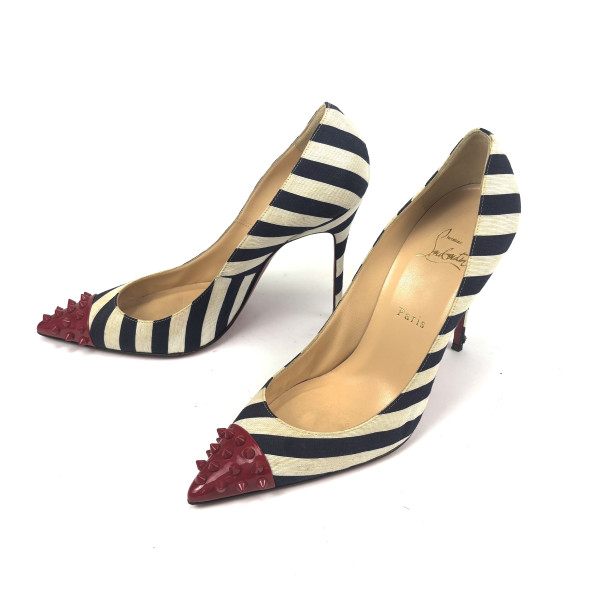 Christian Louboutin Striped Canvas Spike-Toe Pumps