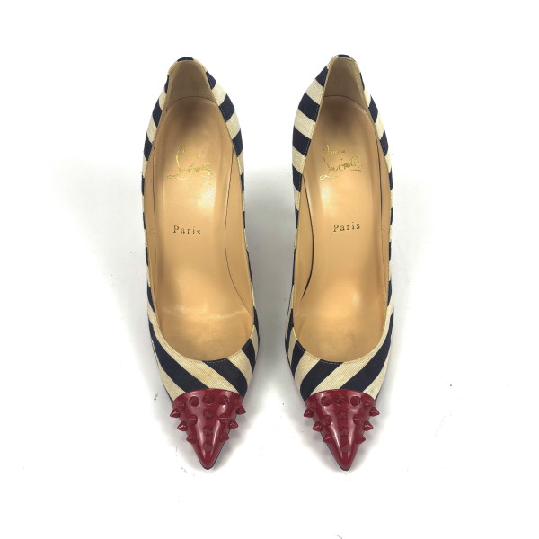Christian Louboutin Striped Canvas Spike-Toe Pumps