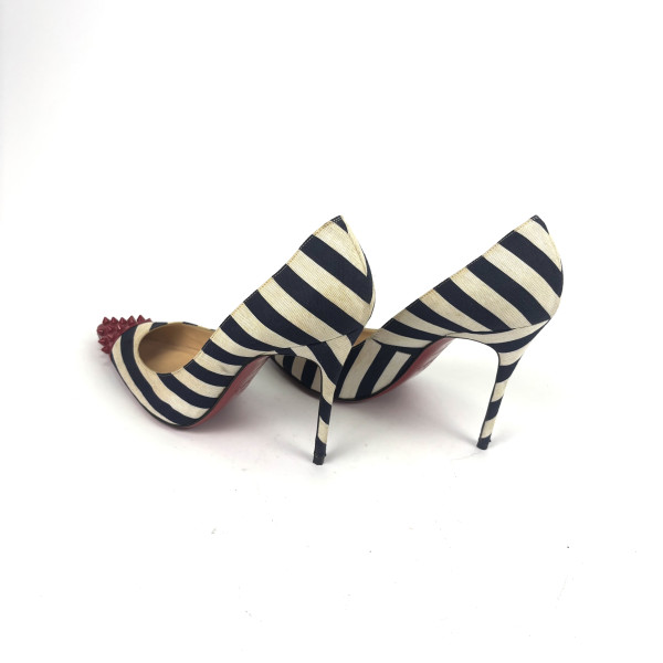 Christian Louboutin Striped Canvas Spike-Toe Pumps