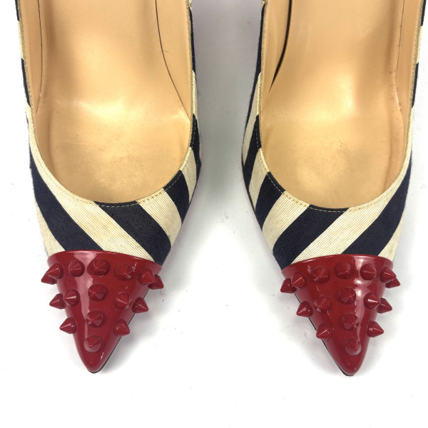 Christian Louboutin Striped Canvas Spike-Toe Pumps