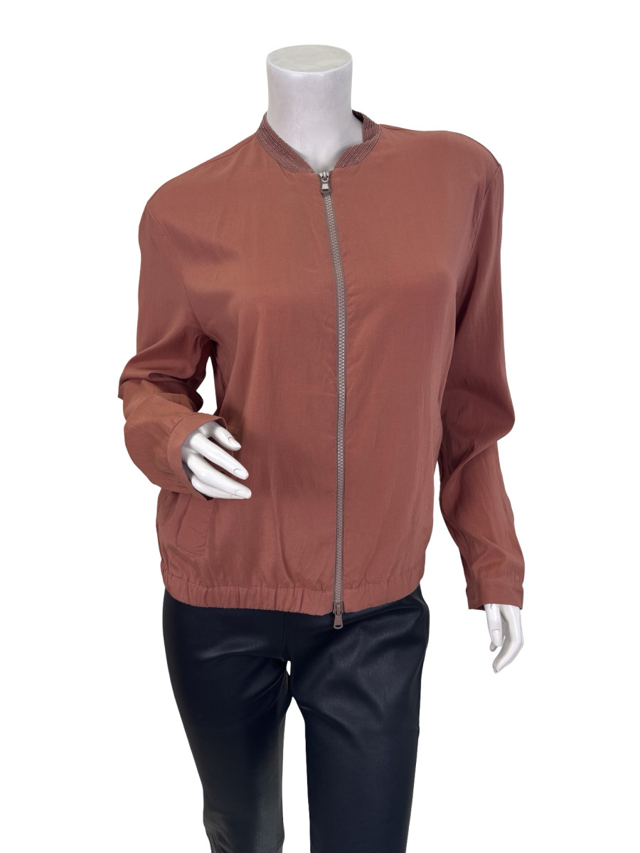 Brunello Cucinelli Zip-Up Jacket with Monili Collar in Rust