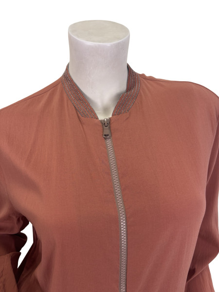 Brunello Cucinelli Zip-Up Jacket with Monili Collar in Rust