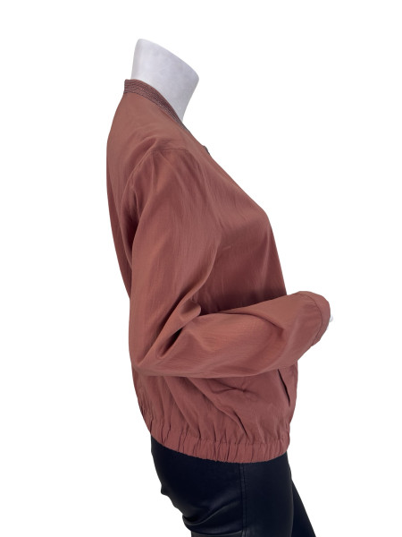 Brunello Cucinelli Zip-Up Jacket with Monili Collar in Rust