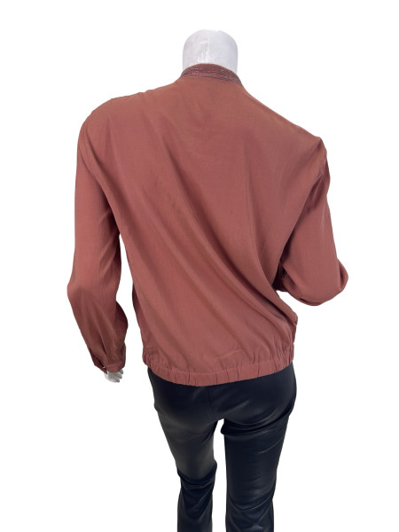Brunello Cucinelli Zip-Up Jacket with Monili Collar in Rust