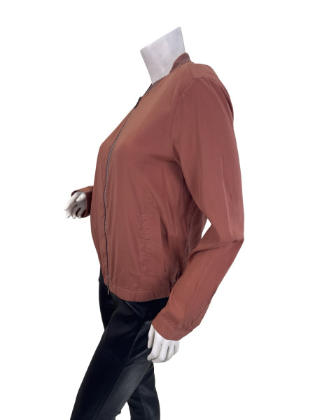 Brunello Cucinelli Zip-Up Jacket with Monili Collar in Rust