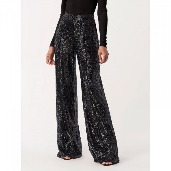 Rent Buy Diane von Furstenberg Rhiannon Sequin Jersey Wide Leg Trousers MY WARDROBE HQ