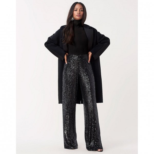 Diane von Furstenberg Rhiannon Sequin-Jersey Wide Leg Trousers
