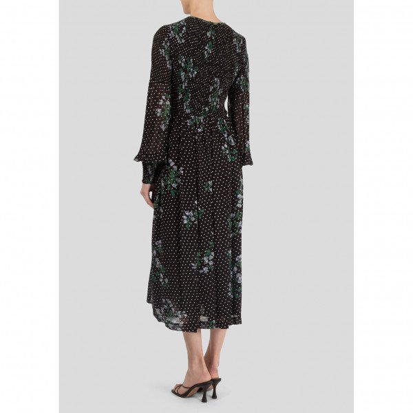 Ganni Rometty Floral Georgette Smocked Dress