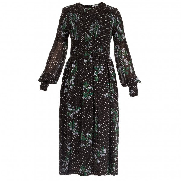 Ganni Rometty Floral Georgette Smocked Dress