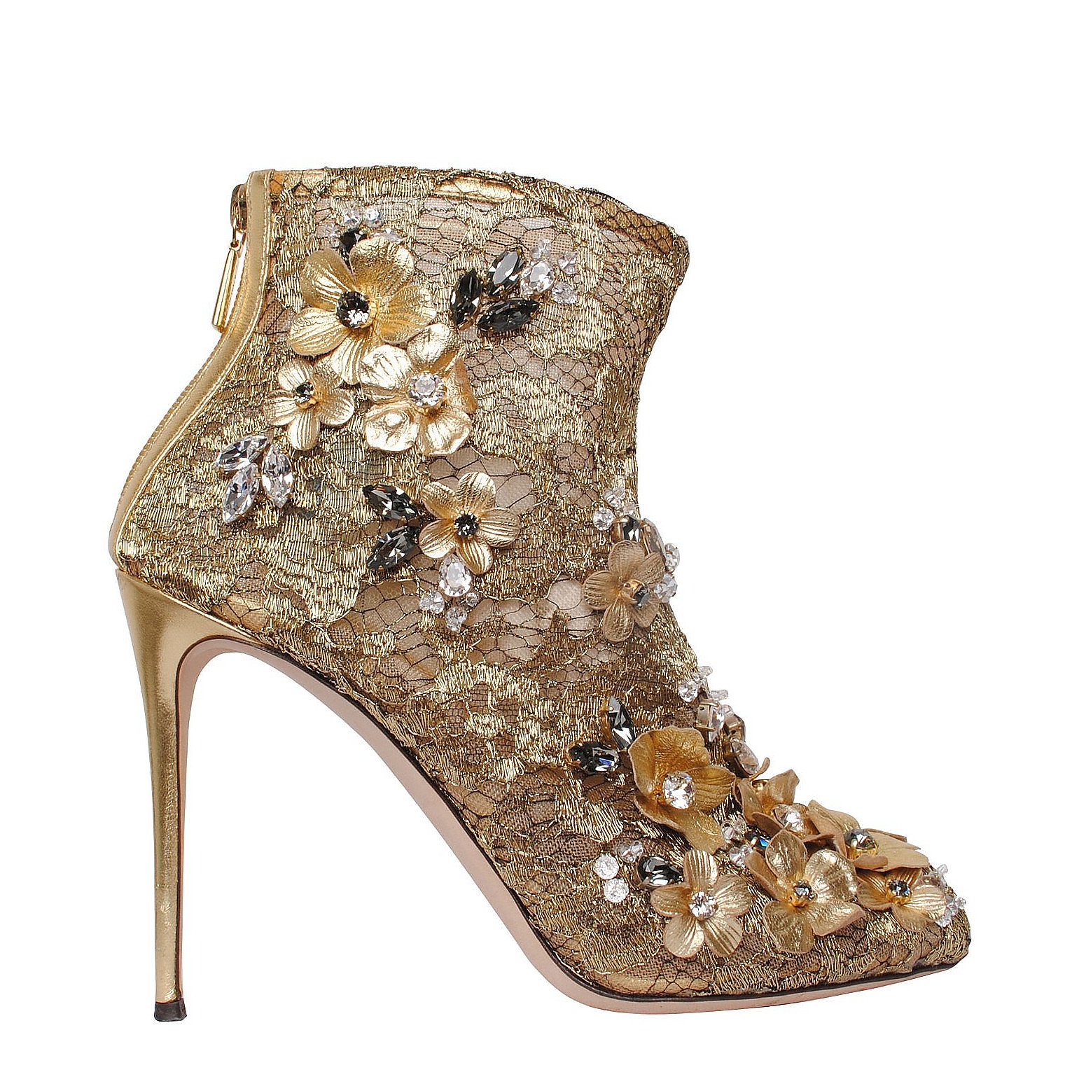 DOLCE & GABBANA Metallic Lace Ankle Boots