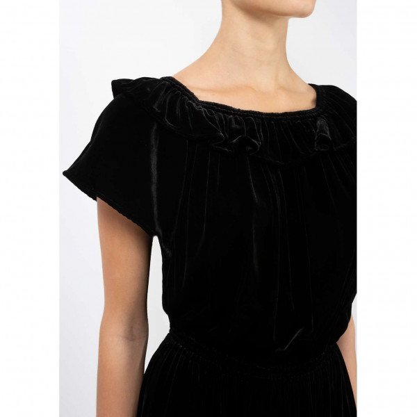 Dhela Ruffled Velvet Gown