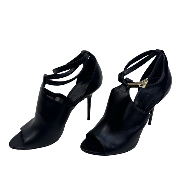 Burberry Ankle Strap High Heel Booties in Black
